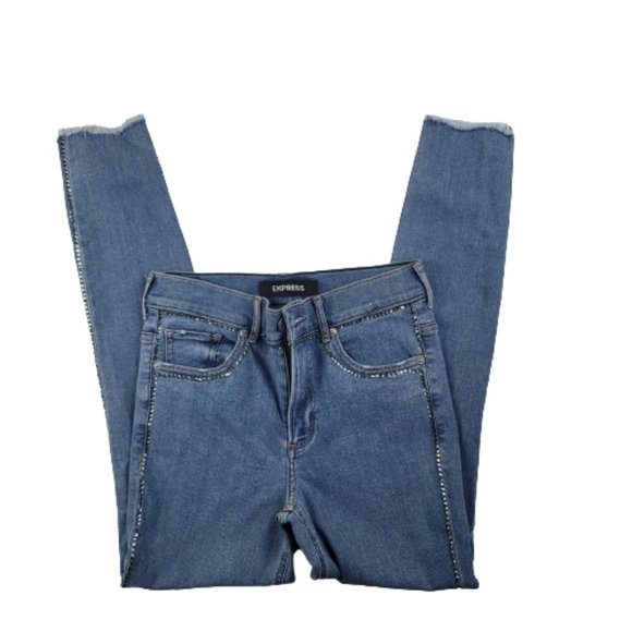 Express High Waisted Embellished Stripe Stretch Ankle Leggings Jeans - Picture 3 of 15